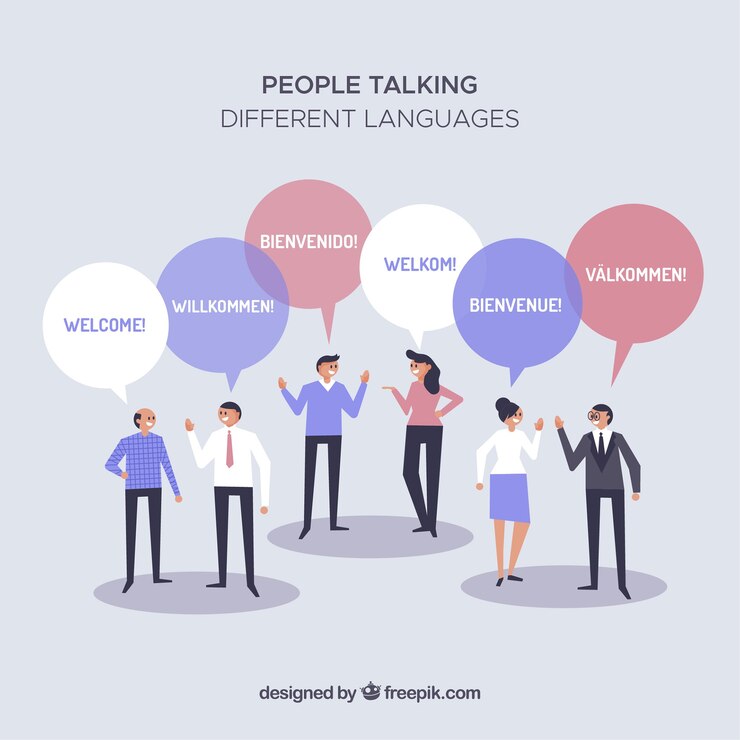 Vector gratuito gente hablando distintos idiomas con diseño plano