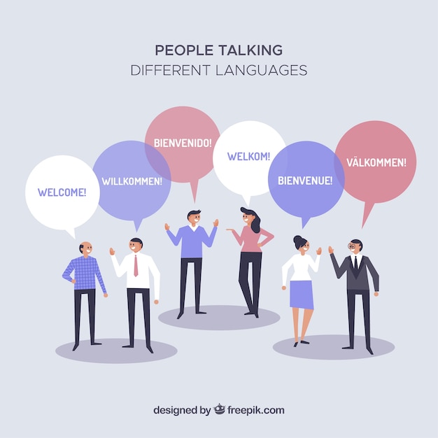 Gente hablando distintos idiomas con diseño plano