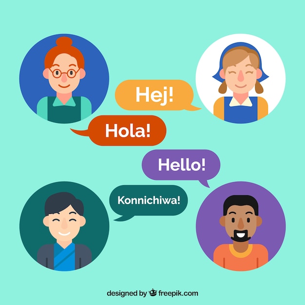 Vector gratuito gente hablando distintos idiomas con diseño plano