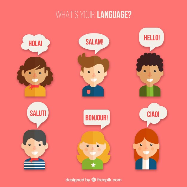 Gente hablando distintos idiomas con diseño plano
