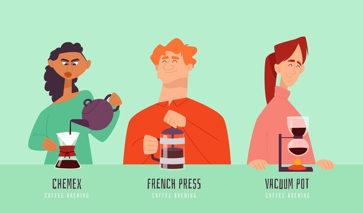 Vector gratuito la gente hace diferentes métodos de café