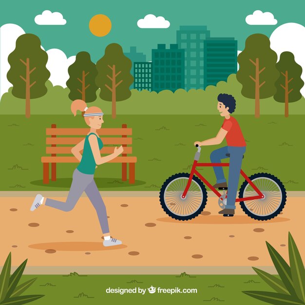 Gente haciendo actividades al aire libre con diseño plano