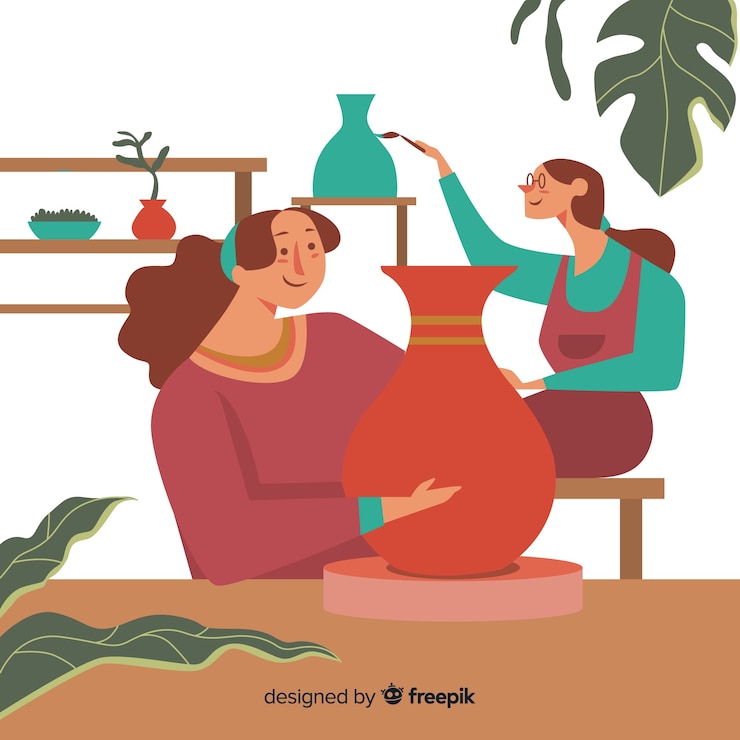 Vector gratuito gente haciendo alfarería diseño plano