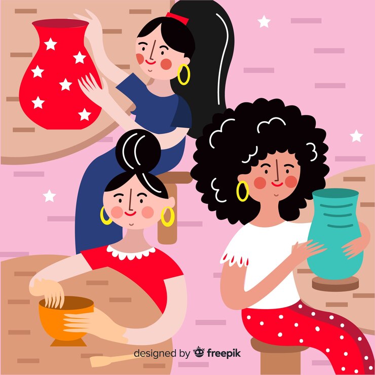 Vector gratuito gente haciendo alfarería diseño plano