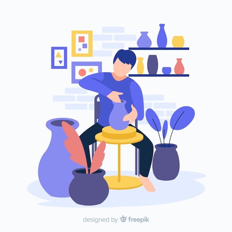 Vector gratuito gente haciendo cerámica de diseño plano.