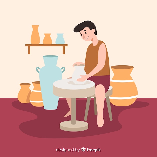 Gente haciendo cerámica de diseño plano.