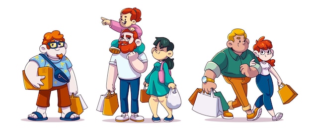 Gente haciendo compras aislada en fondo blanco