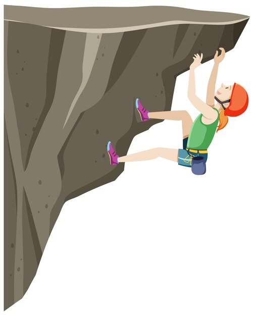 Gente haciendo escalada en roca al aire libre sobre fondo blanco.