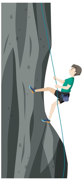Gente haciendo escalada en roca al aire libre sobre fondo blanco.