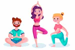 Vector gratuito gente haciendo yoga pack