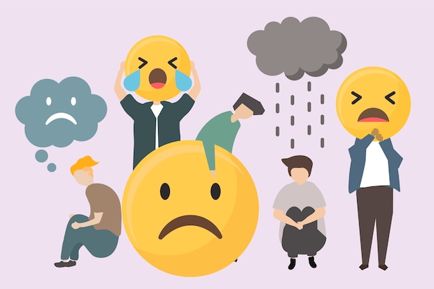 Vector gratuito gente con la ilustración de emojis triste y enojada.