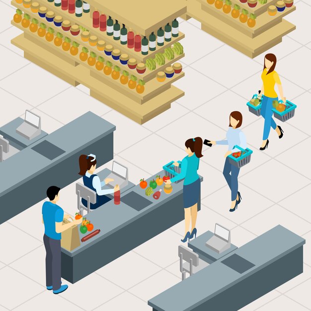 Gente en la ilustración de la línea de compras