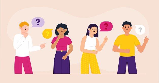 Gente de ilustración plana haciendo preguntas