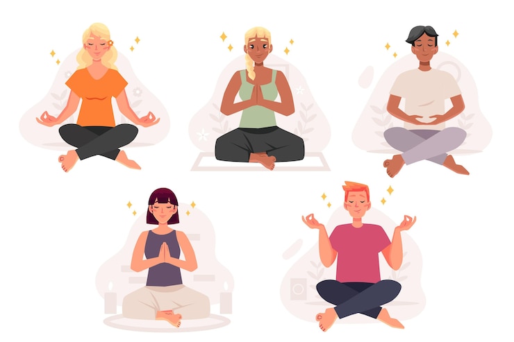 Vector gratuito gente de ilustración plana orgánica meditando