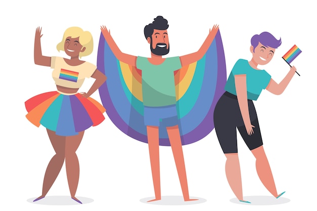 Gente ilustrada en el diseño del día del orgullo