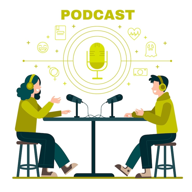 Vector gratuito gente ilustrada haciendo un podcast.