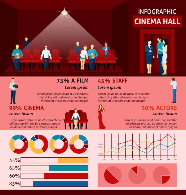 Vector gratuito gente de infografía visitando cine