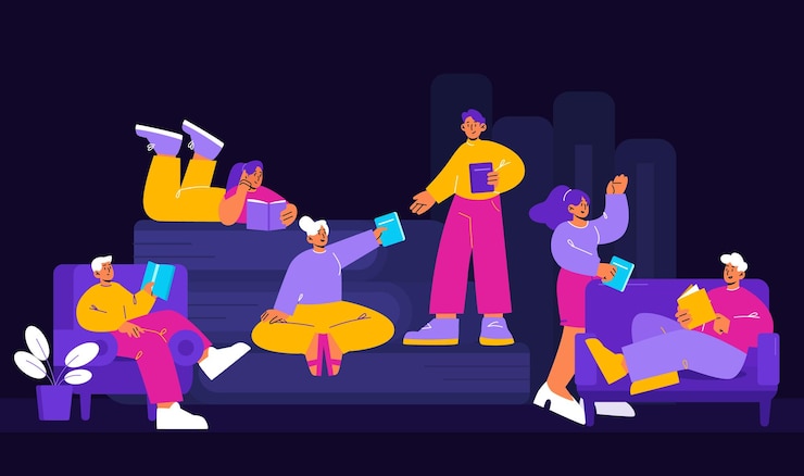 Vector gratuito la gente intercambia y toma prestados libros.