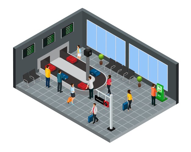 Gente isométrica en concepto de aeropuerto