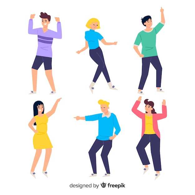 Gente joven bailando dibujada a mano