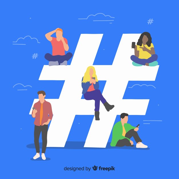 Gente joven con símbolo hashtag