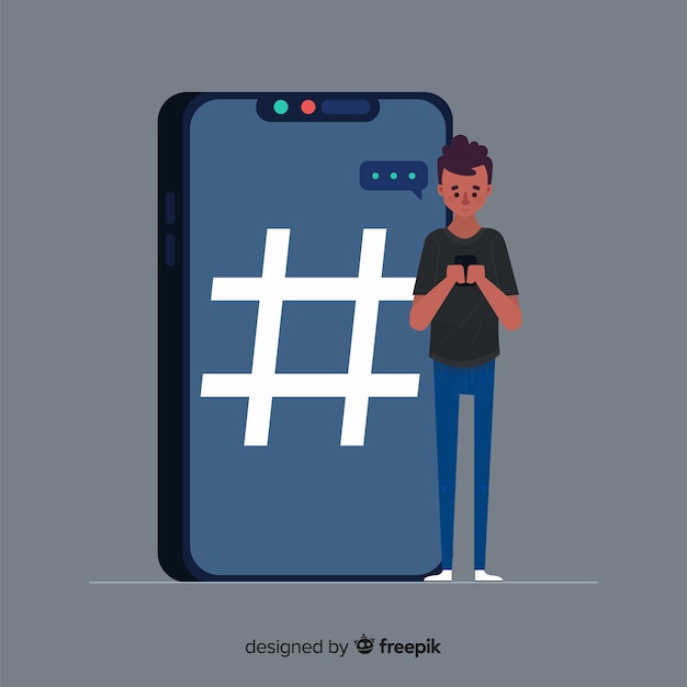 Gente joven con símbolo hashtag