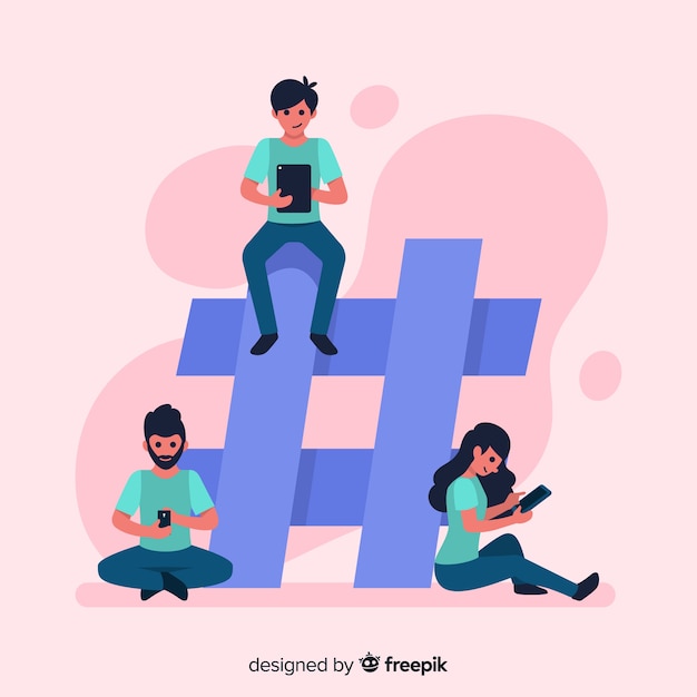 Vector gratuito gente joven con símbolo hashtag