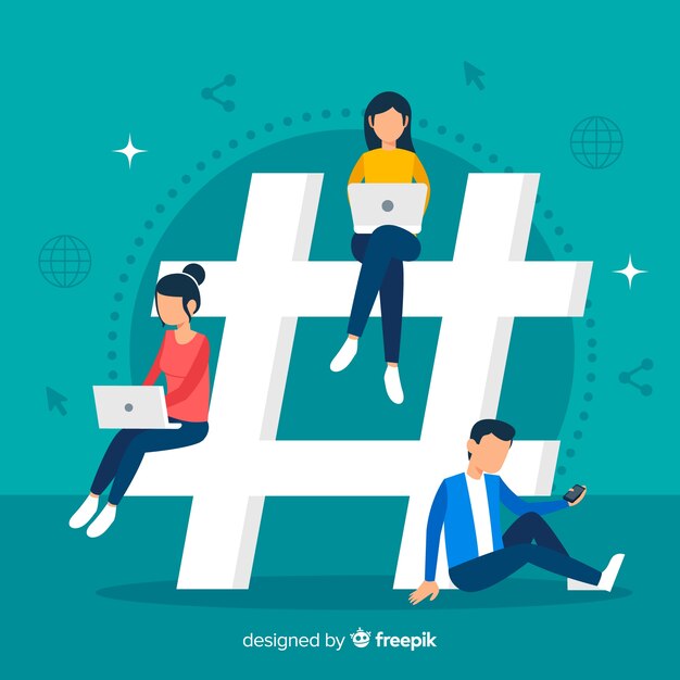 Gente joven con el símbolo de hashtag