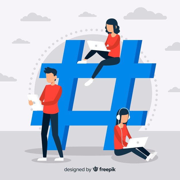 Gente joven con símbolo hashtag