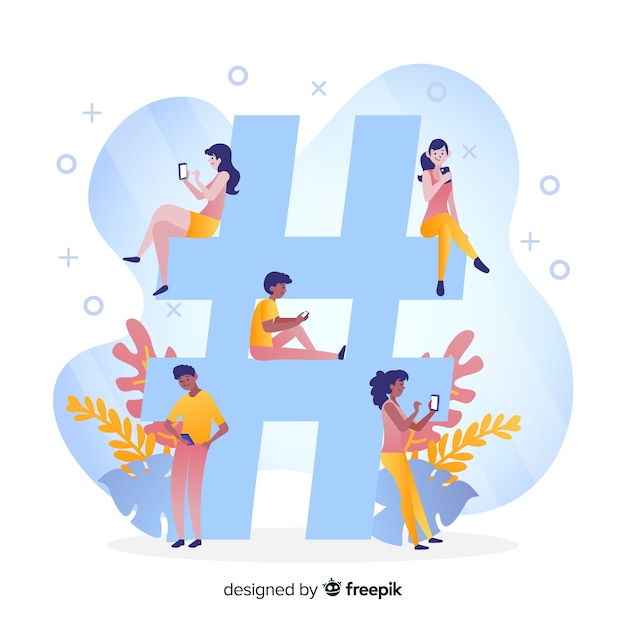 Gente joven con el símbolo de hashtag