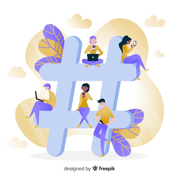 Vector gratuito gente joven con el símbolo de hashtag