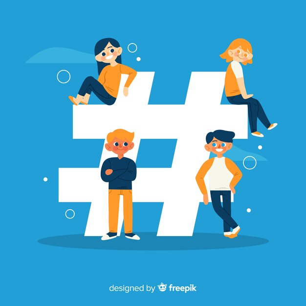 Gente joven con el símbolo de hashtag