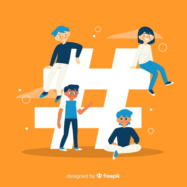 Gente joven con el símbolo de hashtag