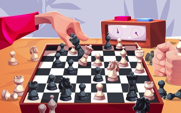 La gente juega al ajedrez deportivo en la ilustración del tablero