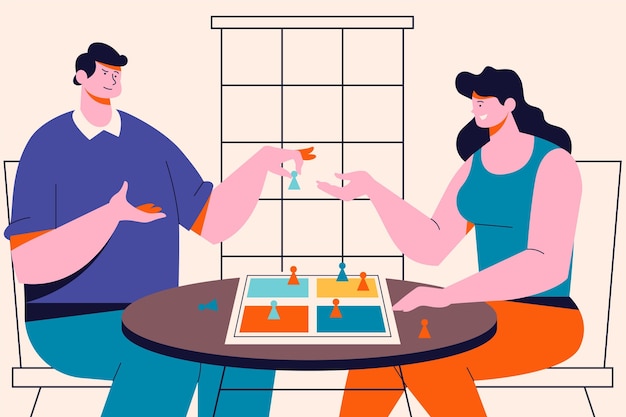 Gente jugando ilustración de juego de ludo