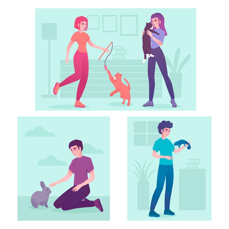 Vector gratuito gente jugando con sus mascotas
