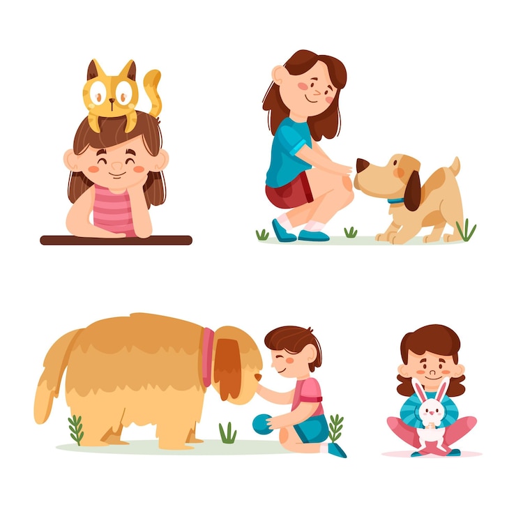 Vector gratuito gente jugando con sus mascotas
