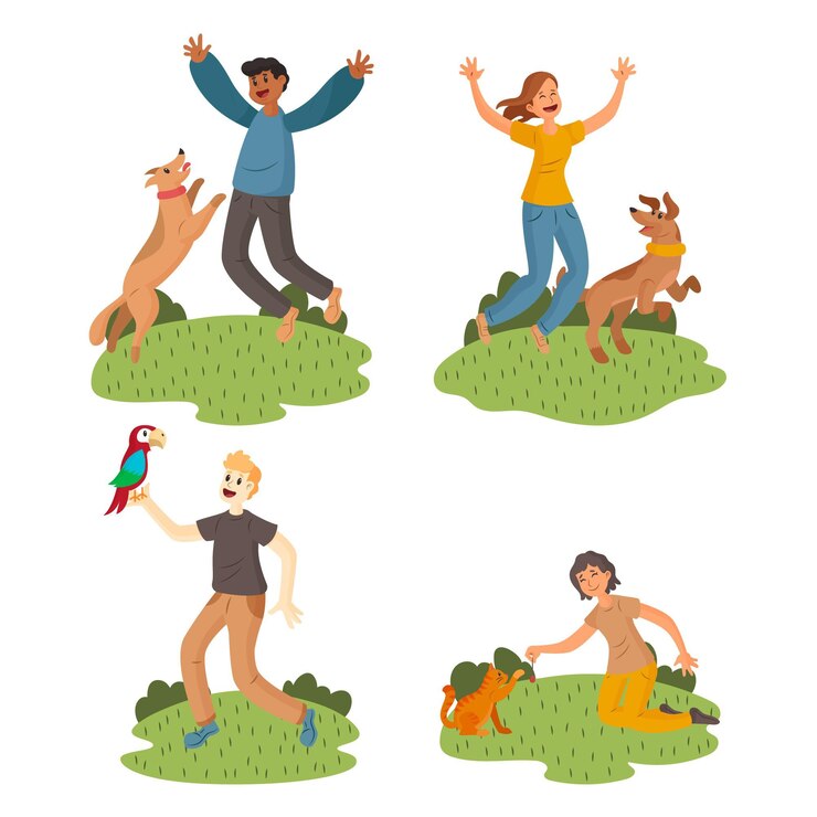 Vector gratuito gente jugando con sus mascotas