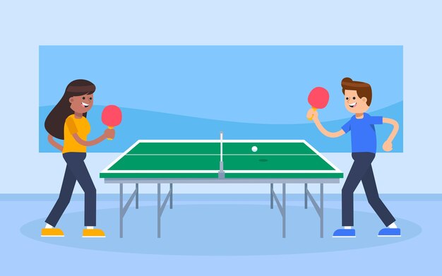 Gente jugando tenis de mesa ilustración