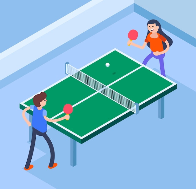 Gente jugando tenis de mesa ilustración