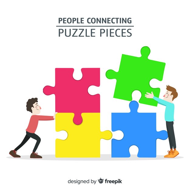 Gente juntado piezas de puzzle
