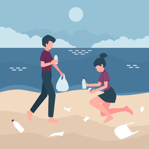 Gente limpiando el concepto de ecología de playa