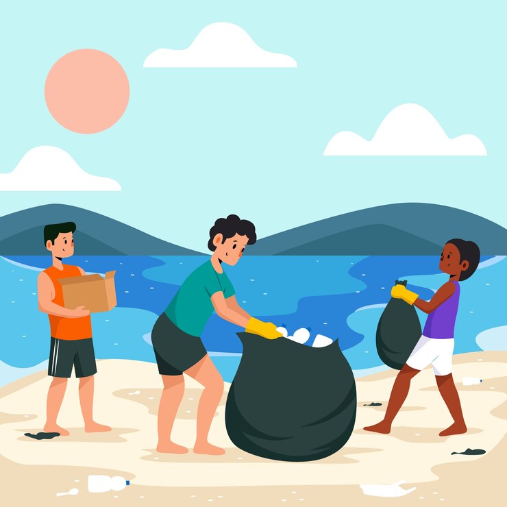 Vector gratuito gente limpiando la playa