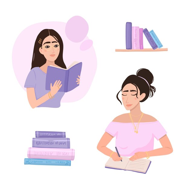 Gente moderna leyendo varios libros
