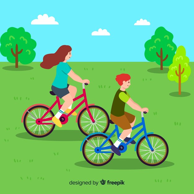 Gente montando bicicletas en el parque