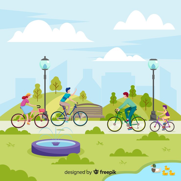 Vector gratuito gente montando bicicletas en el parque