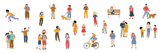 Gente multitud grupo de diversos personajes establecidos