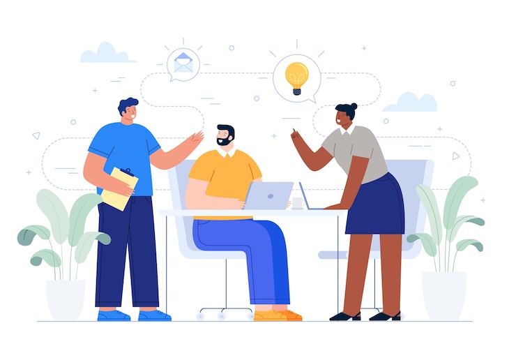 Vector gratuito gente de negocios compartiendo ideas
