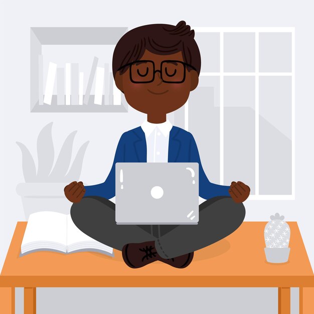 Gente de negocios de dibujos animados meditando ilustración
