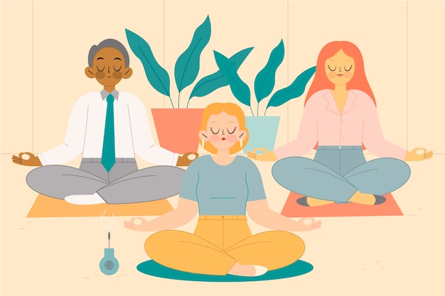 Vector gratuito gente de negocios de diseño plano meditando